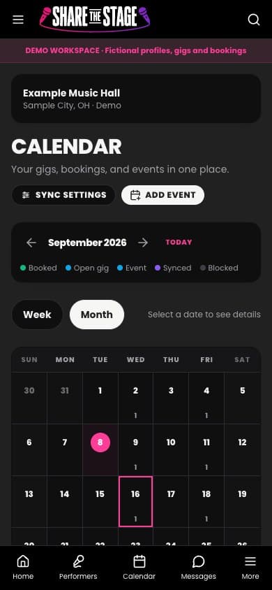 A venue's booking calendar